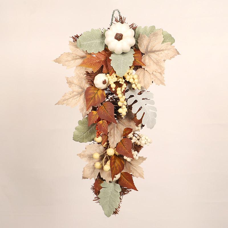Autumn White Maple Leaf Pumpkin Wreath Rattan Lintel Flowers